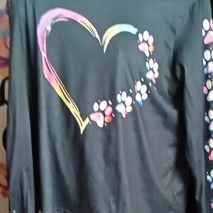 love, Fire Black Top with Colorful Heart and Paw Prints